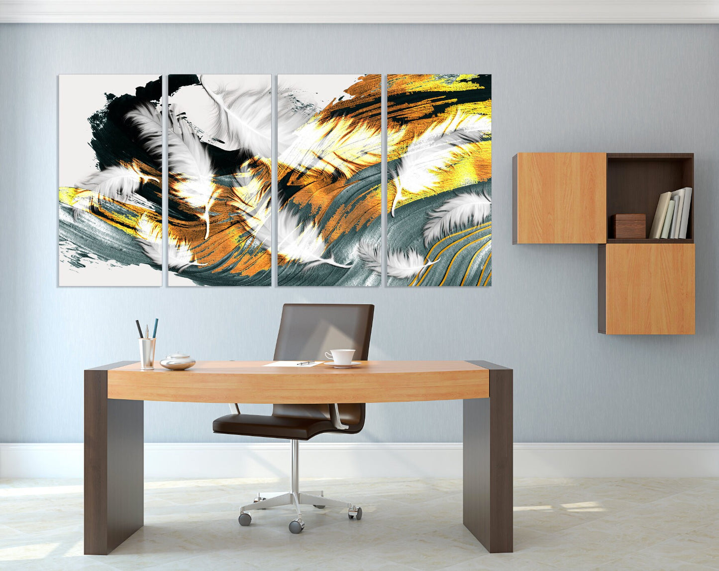 Federn im Stil Leinwandgemälde Großes Wandbild gerahmte Leinwand Home Wanddekoration 3-teilige Leinwand Indie Raumdekoration Straußenfedern