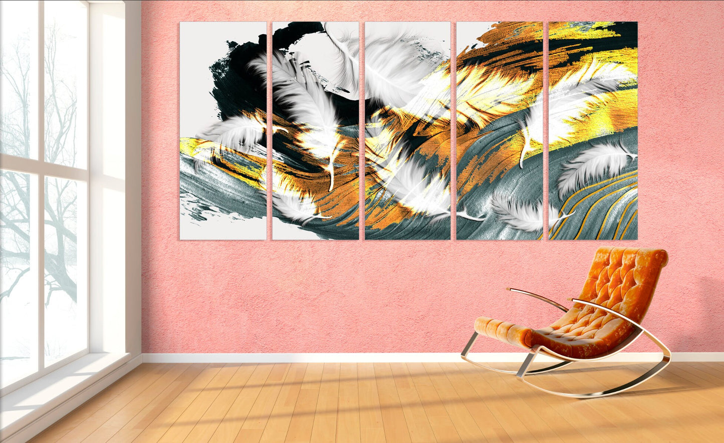 Federn im Stil Leinwandgemälde Großes Wandbild gerahmte Leinwand Home Wanddekoration 3-teilige Leinwand Indie Raumdekoration Straußenfedern