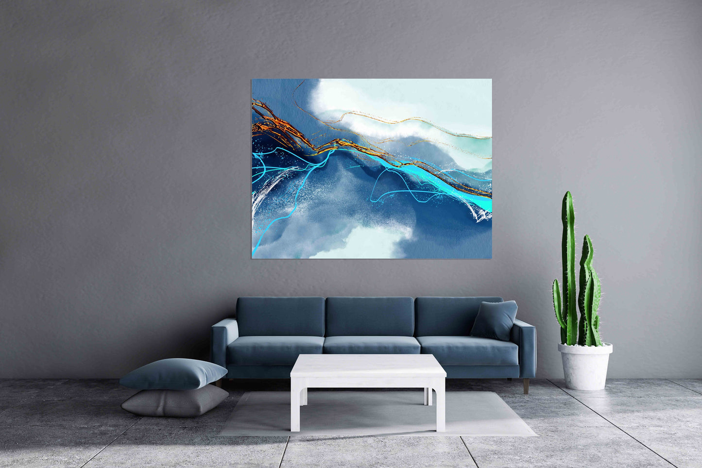 Großes abstraktes Gemälde blau und gold Abstraktes buntes Gemälde großes expressionistisches Gemälde 3-teiliger Rahmen Leinwand Home Wanddekoration