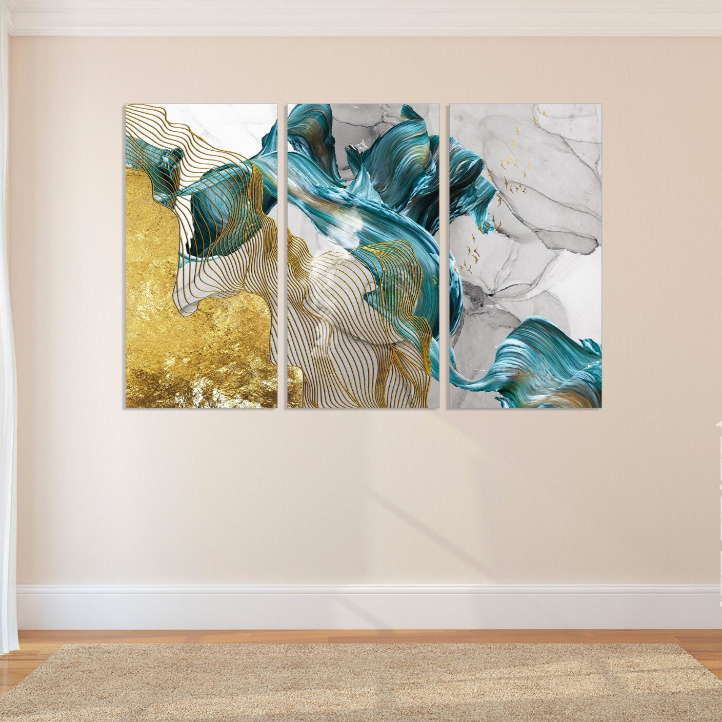 Leinwandgemälde, abstrakte Wandkunst, Bilderrahmen, extra große mehrteilige Wandkunst, abstrakter Druck, Wanddekoration, ruhige horizontale Kunst