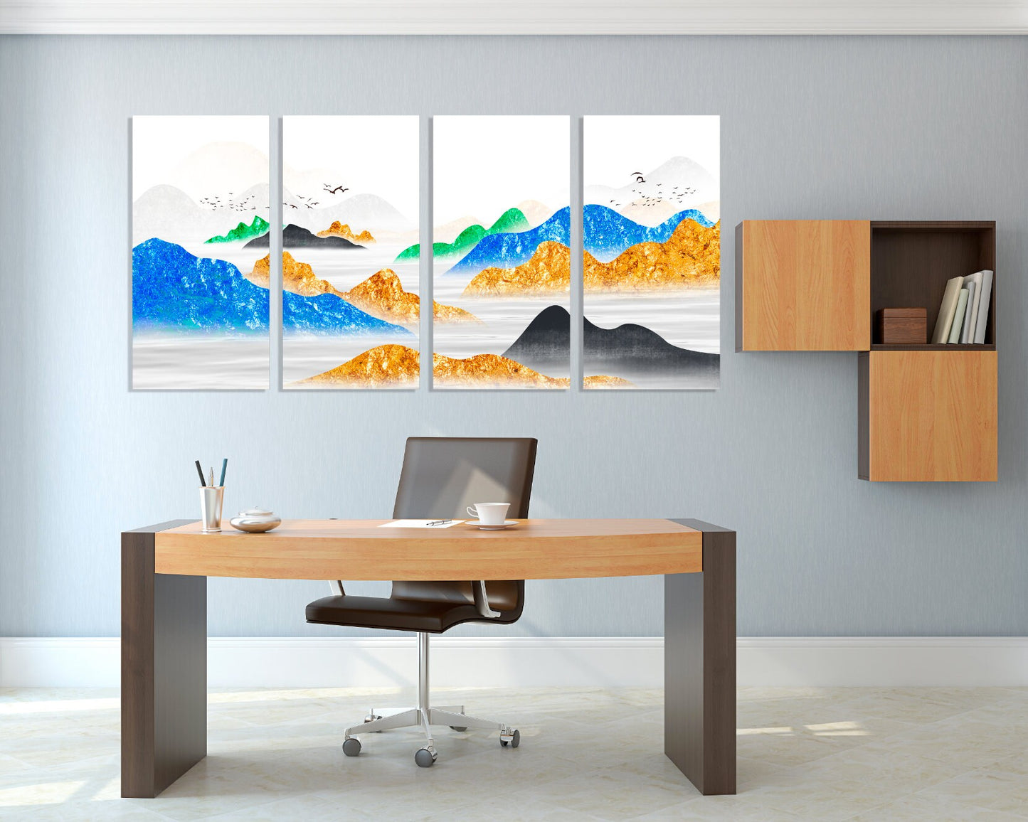 Bergsee Gemälde Original Kunst See Gerahmte Wandkunst Berge Leinwandgemälde Home Wanddekoration Felsen und Berge 3-teiliger Rahmen Leinwand