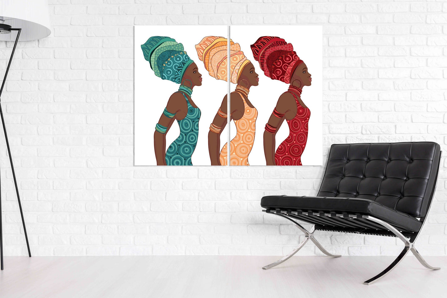Afrikanische Leinwandkunst, afroamerikanische helle Wandkunst, Mehrteiliges extra großes Leinwandbild, Afro-Frau, trendige Wandkunst