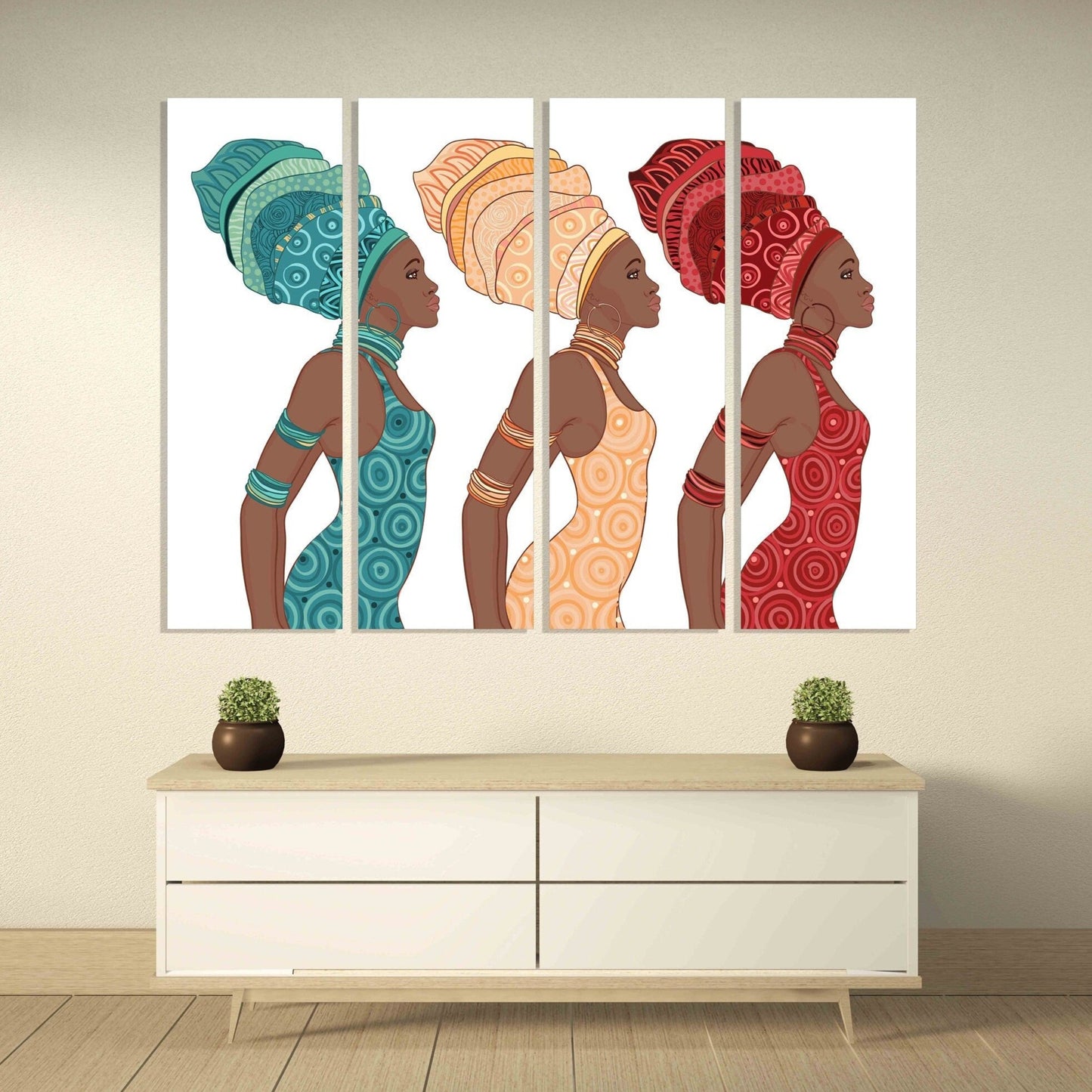 Afrikanische Leinwandkunst, afroamerikanische helle Wandkunst, Mehrteiliges extra großes Leinwandbild, Afro-Frau, trendige Wandkunst
