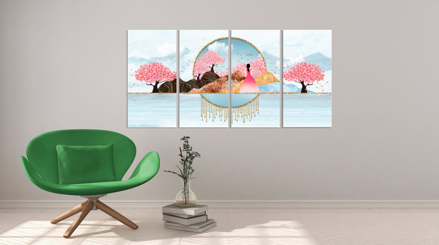 Sakura Blüten Japanische Wandkunst Leinwandgemälde Home Wanddekoration 3-teiliger Rahmen Leinwand Felsen und Berge Asiatische Wandkunst