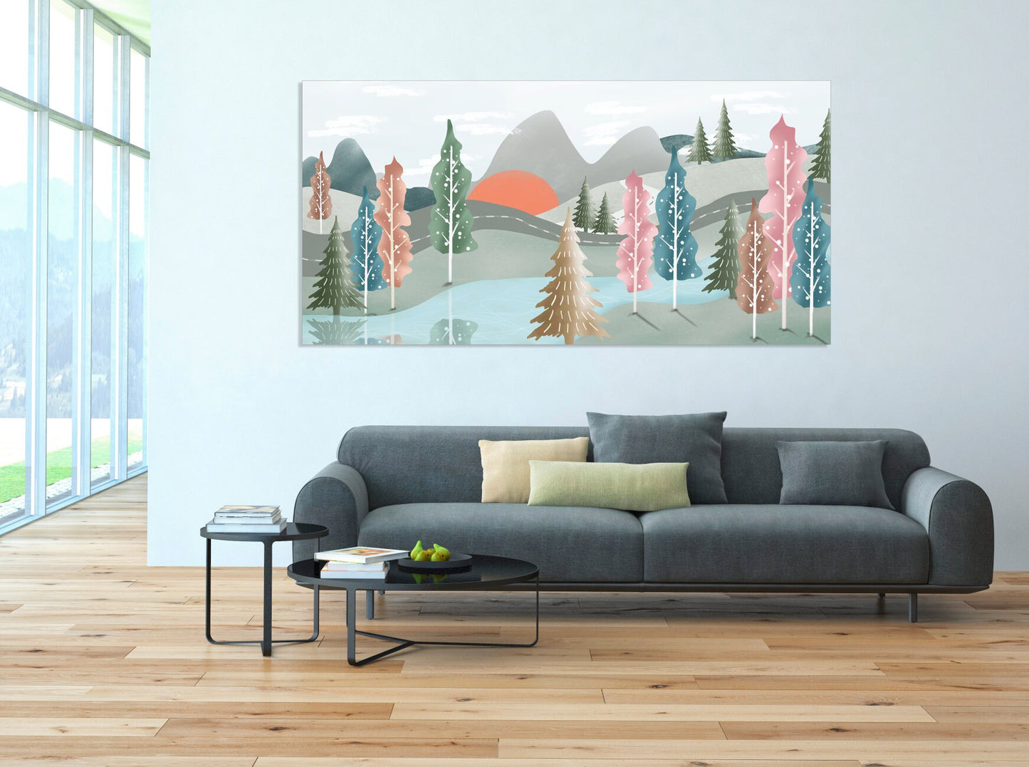 Waldgrünes Leinwandgemälde, Heimwanddekoration, 3-teiliges Rahmenbild, weiße Birkenwald-Wandkunst, mehrteilige Leinwand