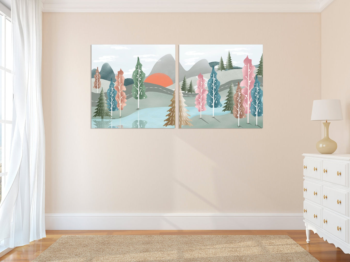 Waldgrünes Leinwandgemälde, Heimwanddekoration, 3-teiliges Rahmenbild, weiße Birkenwald-Wandkunst, mehrteilige Leinwand