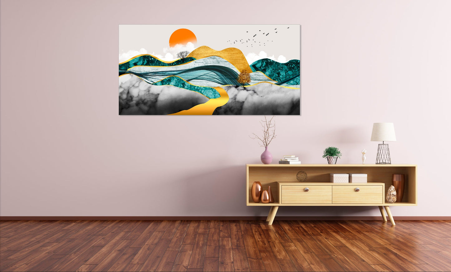 Goldene Berge Wandkunst Abstraktes gerahmtes Leinwandgemälde Wandbilder Berge Natur Wandkunst Schlafzimmer Wanddekoration Bergkunstdruck