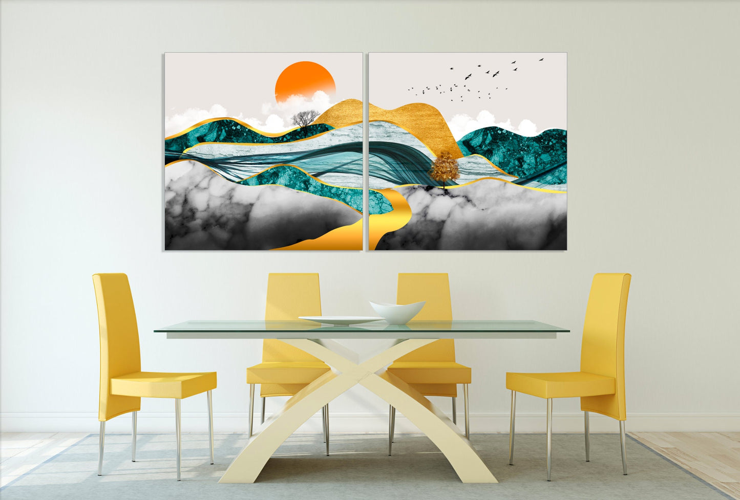 Goldene Berge Wandkunst Abstraktes gerahmtes Leinwandgemälde Wandbilder Berge Natur Wandkunst Schlafzimmer Wanddekoration Bergkunstdruck