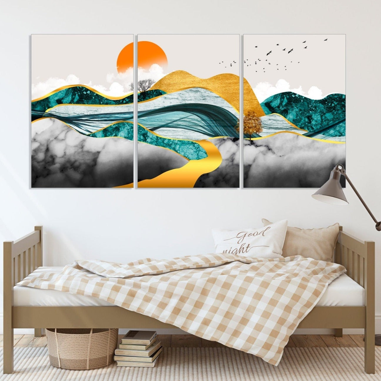 Goldene Berge Wandkunst Abstraktes gerahmtes Leinwandgemälde Wandbilder Berge Natur Wandkunst Schlafzimmer Wanddekoration Bergkunstdruck