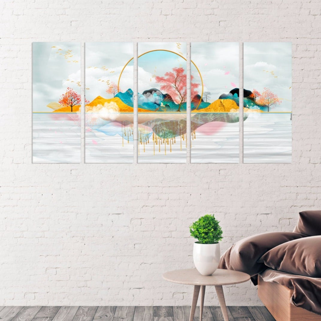 Sakura Blüten Japanische Wandkunst Leinwandgemälde Home Wanddekoration 3-teiliger Rahmen Leinwand Felsen und Berge Asiatische Wandkunst
