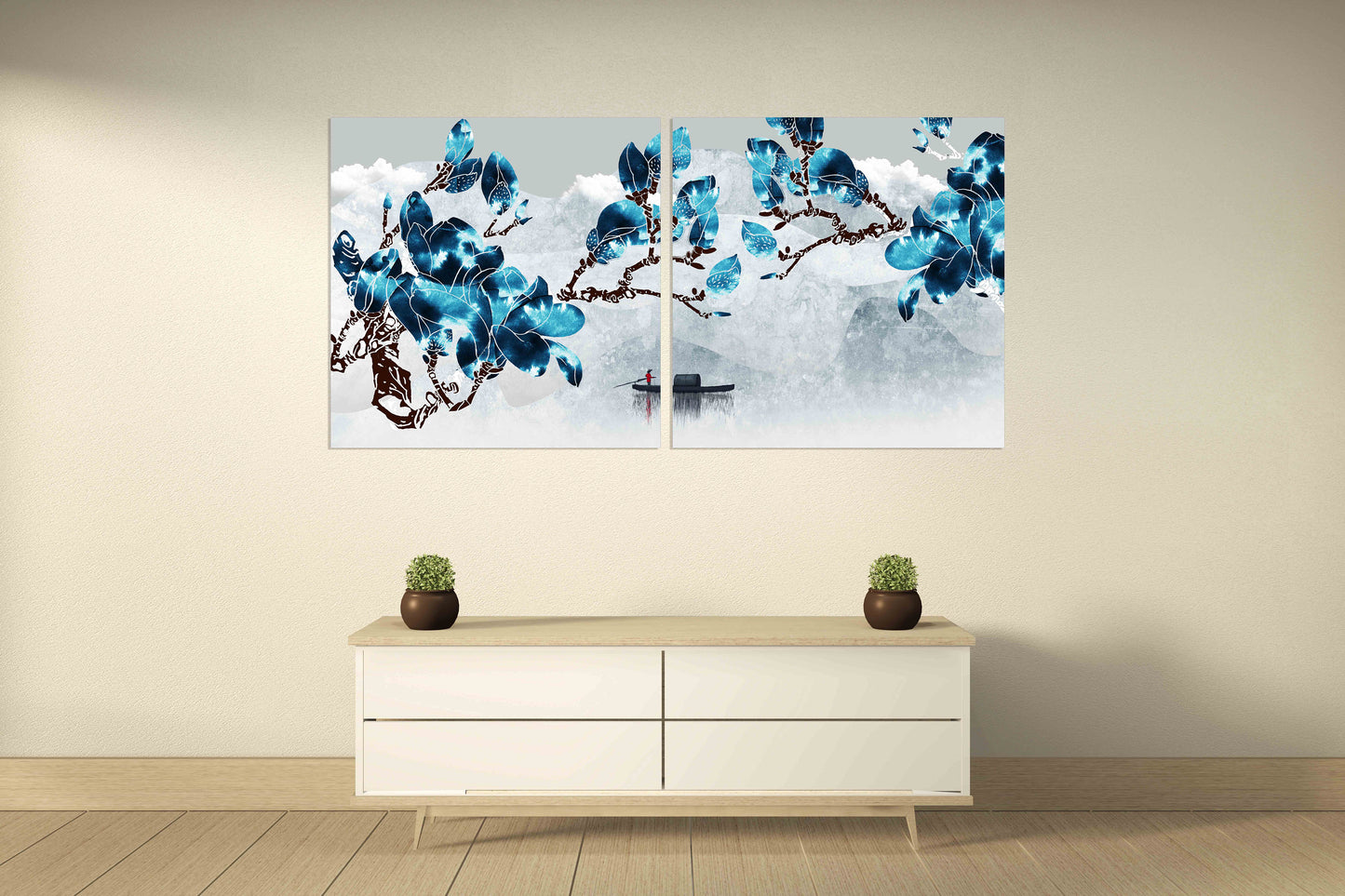 Blumen Wandpaneel Sakura Blüten Japanische Wandkunst Leinwandgemälde Home Wanddekoration 3-teiliger Rahmen Leinwand Asiatische Wandkunst