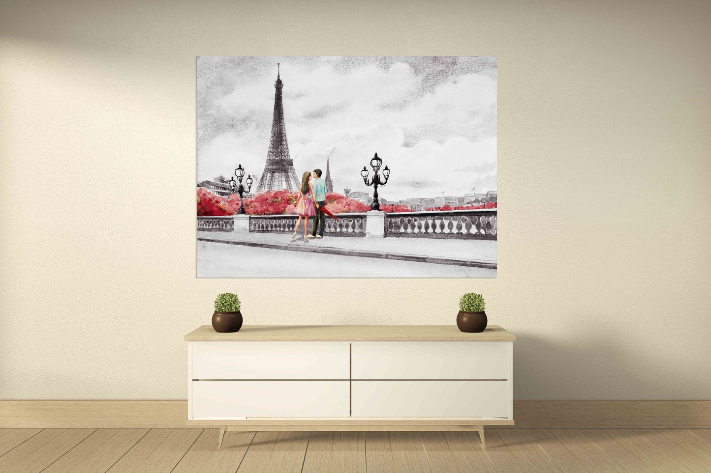 Liebes-Wandkunst-Gemälde auf Leinwand, Wanddekoration für Zuhause, verliebtes Paar in Paris, Valentinstagsgeschenk, Paris-Wandkunst, Eiffelturm-Wandaufkleber