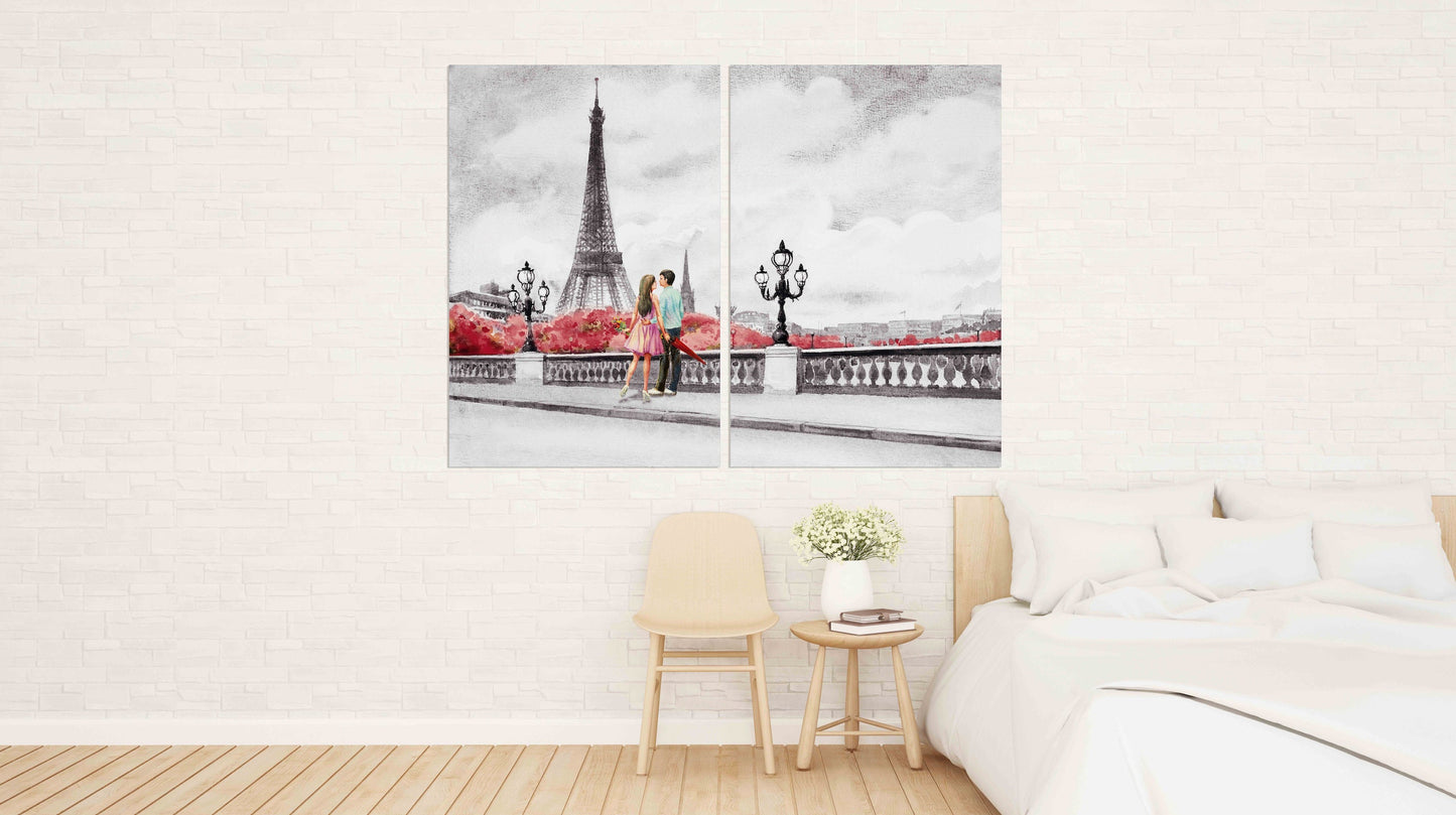 Liebes-Wandkunst-Gemälde auf Leinwand, Wanddekoration für Zuhause, verliebtes Paar in Paris, Valentinstagsgeschenk, Paris-Wandkunst, Eiffelturm-Wandaufkleber