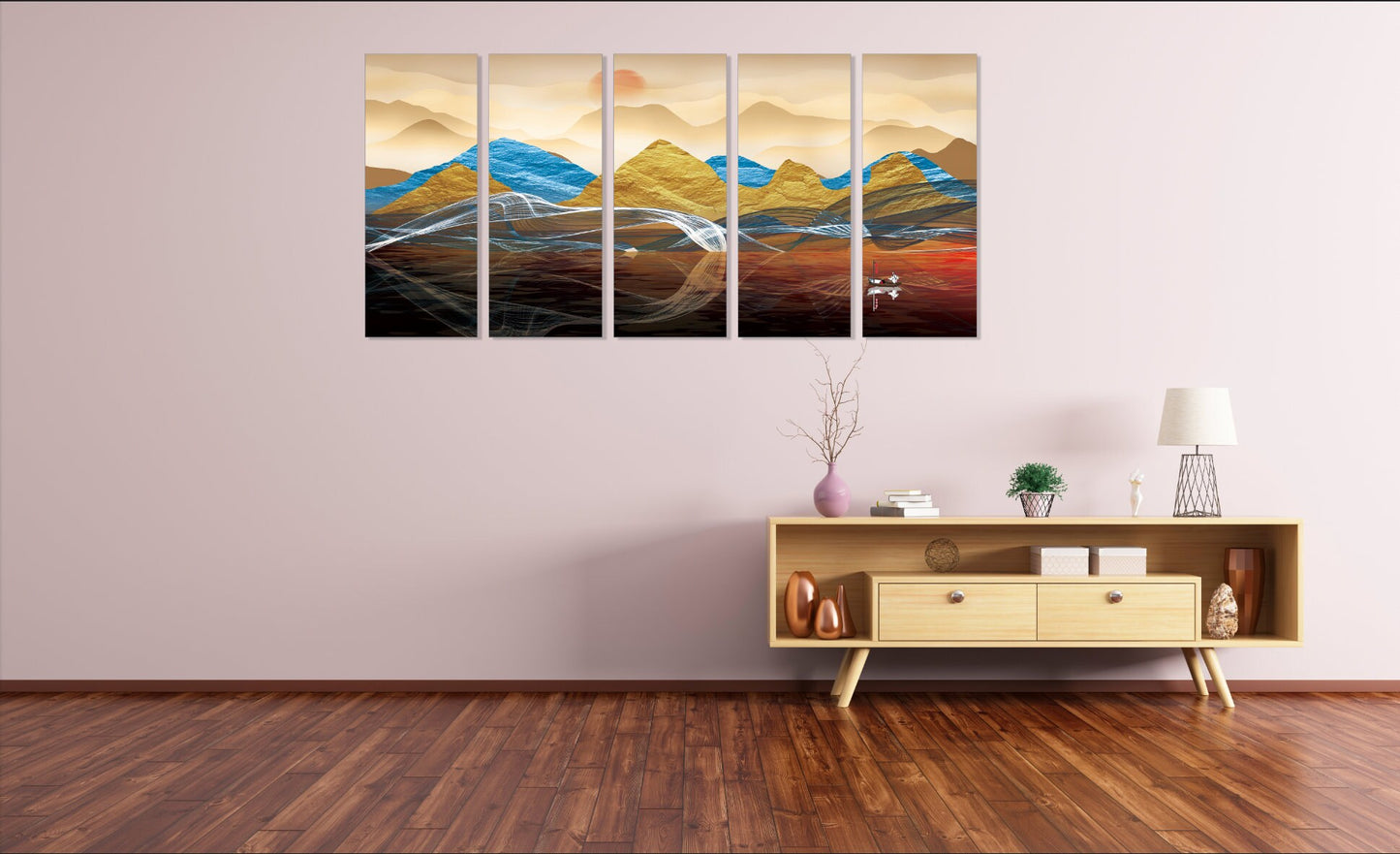 Gerahmte Wandkunst Berge Leinwandgemälde Home Wanddekoration Felsen und Berge 3-teiliger Rahmen Leinwand Goldene Sonne Berge Poster