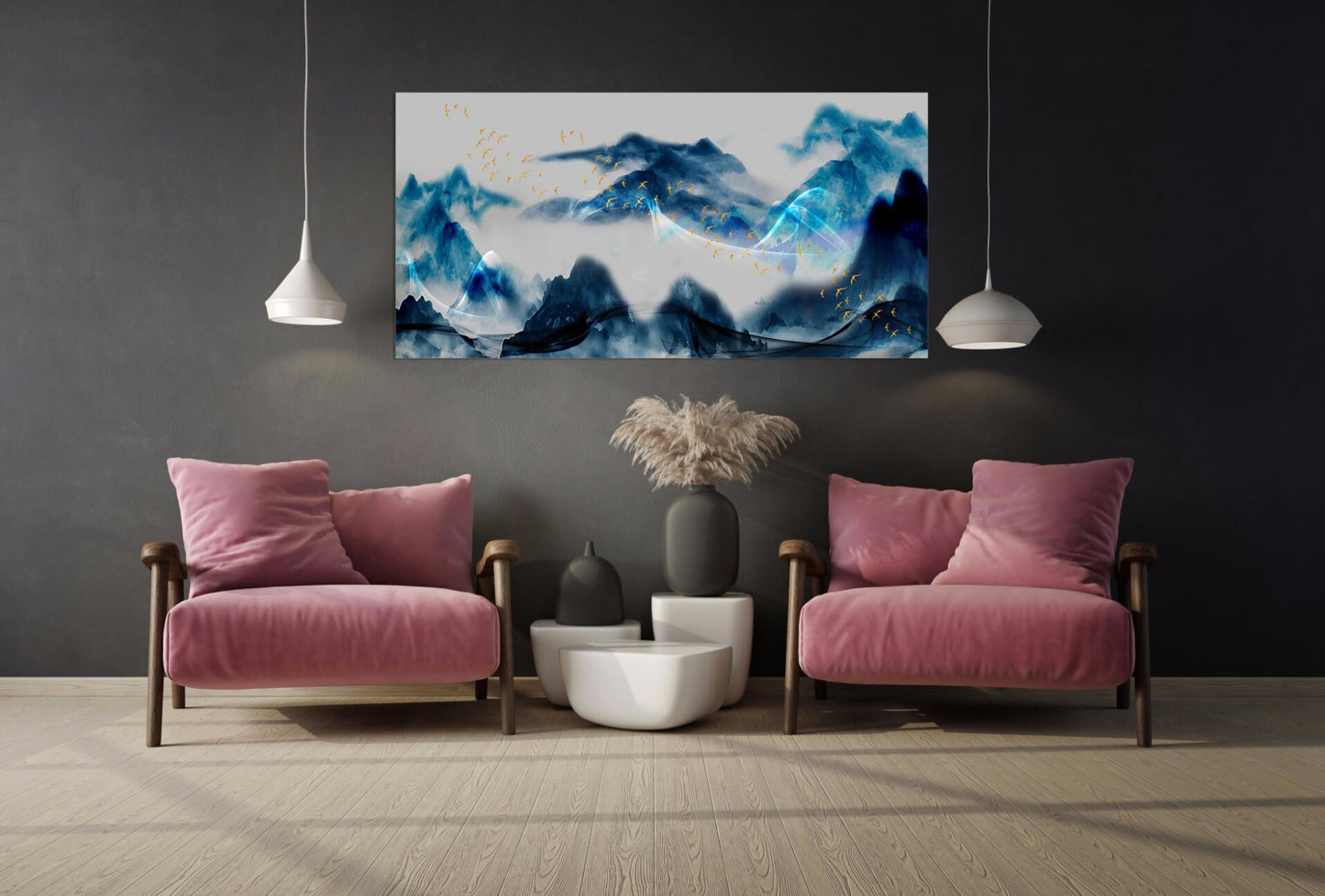 Blue Ridge Mountains Moderne abstrakte Kunst Mehrteilige Leinwand Wanddekoration Abstrakte Wandkunst Extra große Wandkunst Wohnwanddekoration