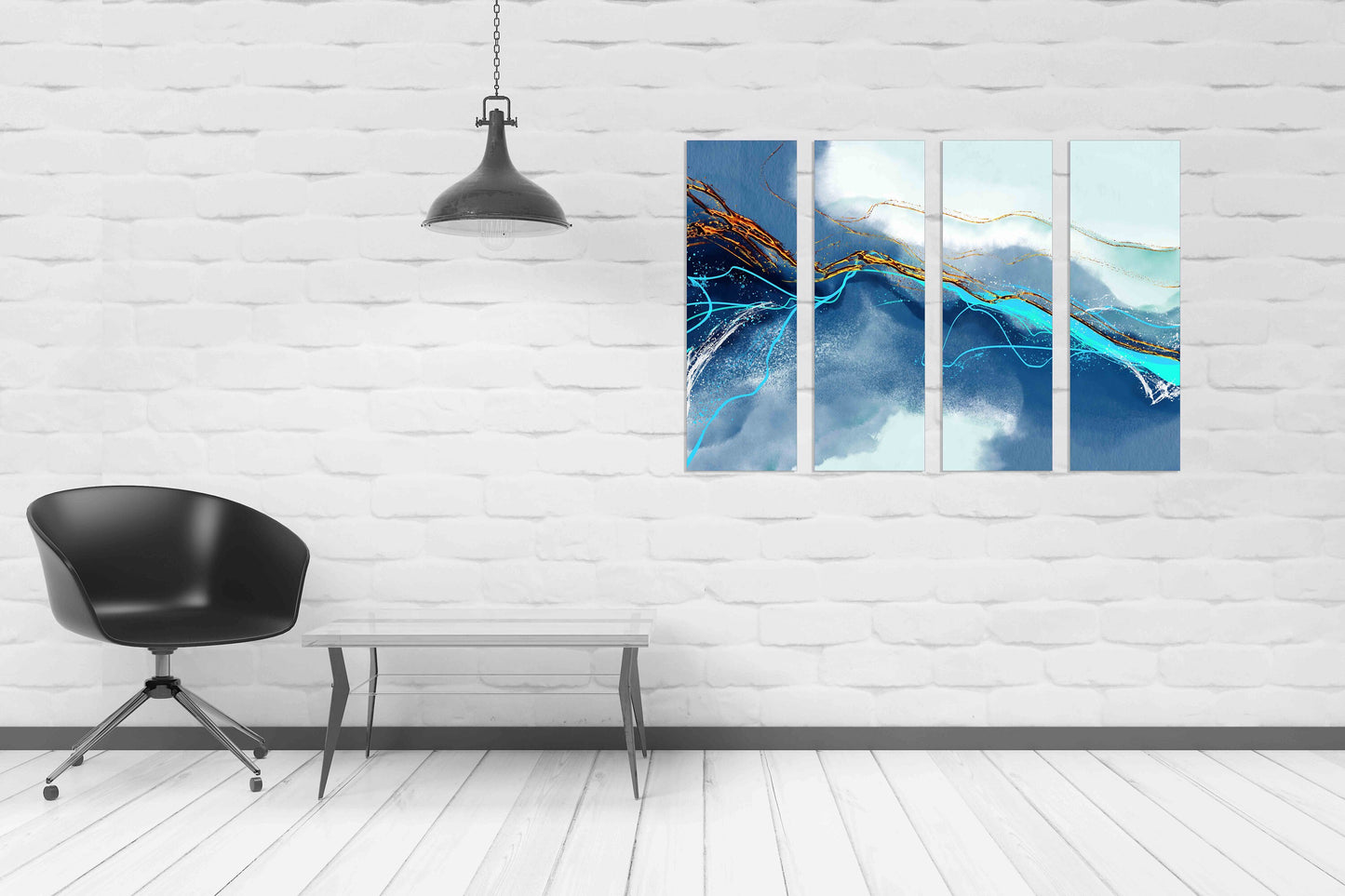 Großes abstraktes Gemälde blau und gold Abstraktes buntes Gemälde großes expressionistisches Gemälde 3-teiliger Rahmen Leinwand Home Wanddekoration