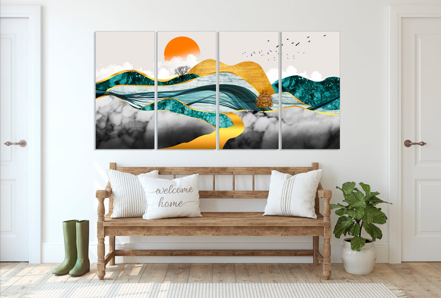 Goldene Berge Wandkunst Abstraktes gerahmtes Leinwandgemälde Wandbilder Berge Natur Wandkunst Schlafzimmer Wanddekoration Bergkunstdruck