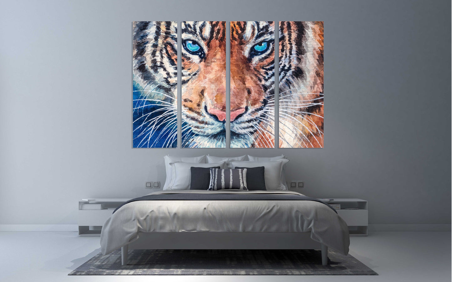Tiger Wandkunstdruck, trendiges Wanddekor, gerahmtes Leinwandgemälde, zeitgenössisches Wildtier für Schlafzimmer, Wohnzimmer, Küche, Wandkunst