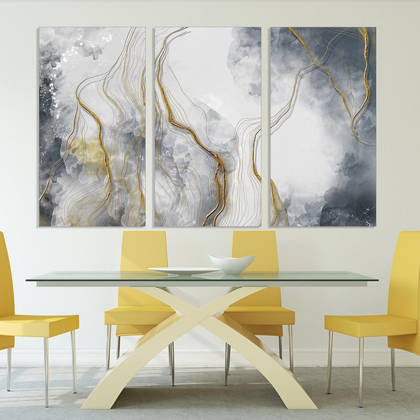 Abstrakte Wandkunst auf Leinwand. Gold- und Schwarz-Wandkunst, horizontale Wandkunst zur Wohndekoration. Abstrakter Kunstdruck. Extra große Wandkunst. Mehrteilige Wandkunst.