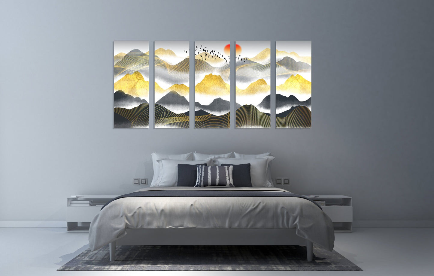 Wandkunst „Great Smoky Mountains“, abstraktes Leinwandgemälde, Schlafzimmer, 3 Drucke, Berge, abstrakter Kunstdruck, mehrteilige Leinwand-Wandkunst