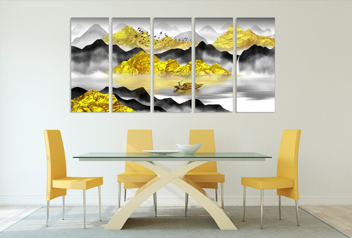 Graue und goldene Berge Wandkunst Gemälde auf Leinwand, Wandbilder Berge, Natur Wandkunst, Wohnwanddekoration, Bergkunstdruck
