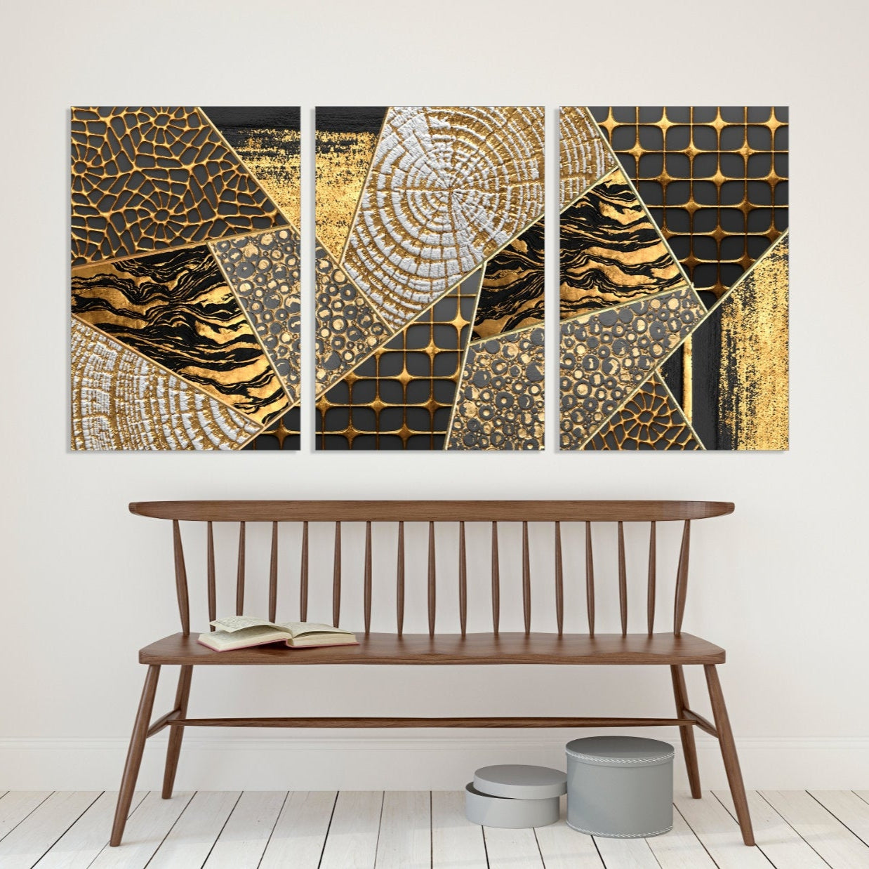 Mehrteiliges Leinwandbild, abstraktes Gemälde, Schwarz-Gold-Leinwand, trendiger abstrakter Wandkunstdruck, Raumdekoration, extra große Wandkunst