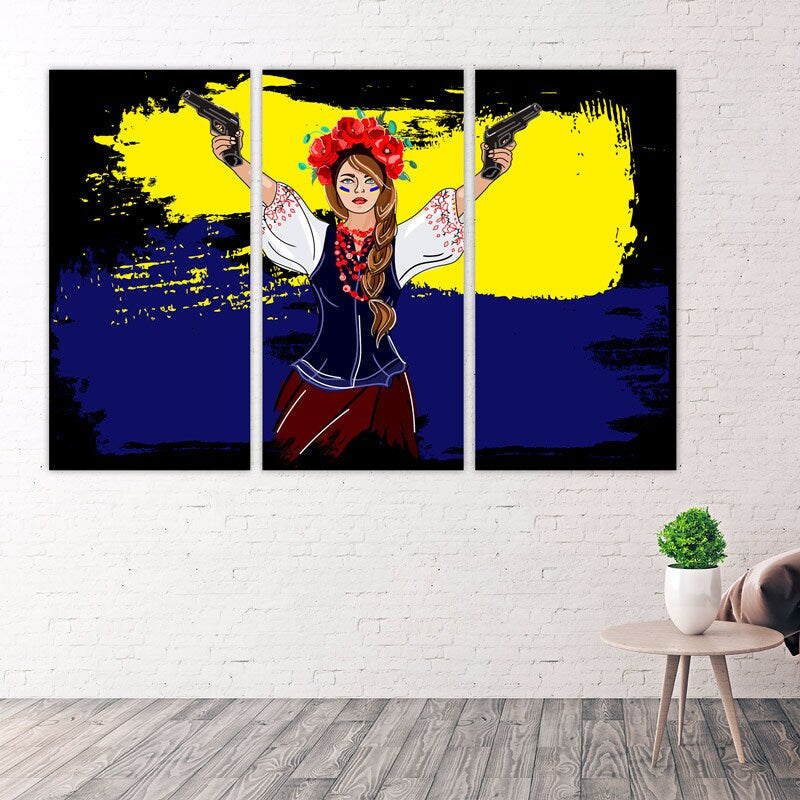Ukrainisches Gemälde Leinwand Ukrainisches Mädchen Druck Blau und Gelb Galerie Wandkunst Patriotisches Dekor Geschenk, Ukrainische Verkäufer, Ukrainische Kunst kaufen