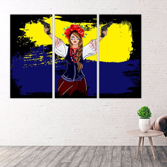 Ukrainisches Gemälde Leinwand Ukrainisches Mädchen Druck Blau und Gelb Galerie Wandkunst Patriotisches Dekor Geschenk, Ukrainische Verkäufer, Ukrainische Kunst kaufen