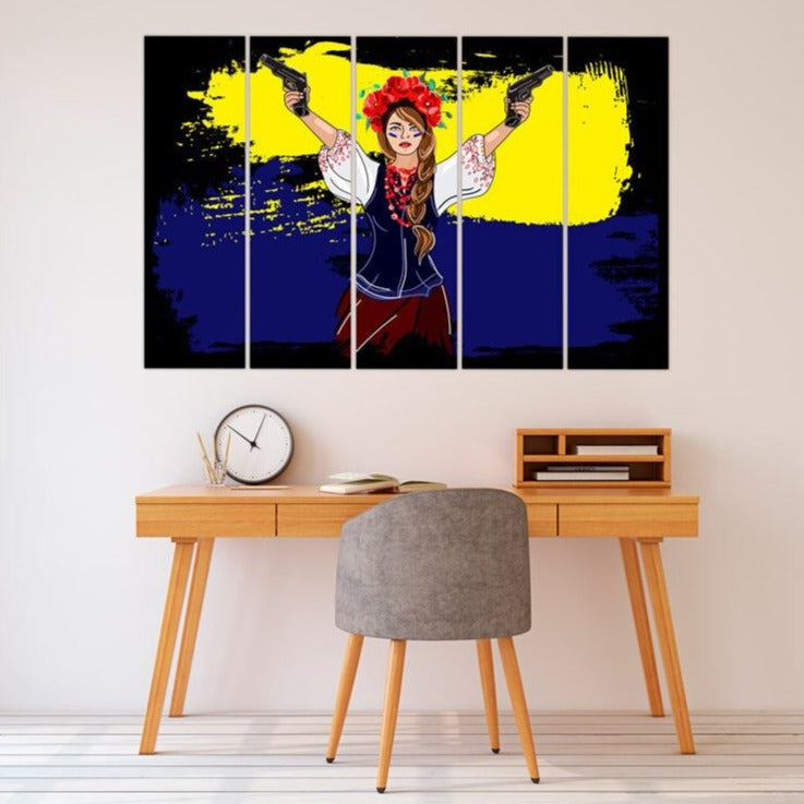 Ukrainisches Gemälde Leinwand Ukrainisches Mädchen Druck Blau und Gelb Galerie Wandkunst Patriotisches Dekor Geschenk, Ukrainische Verkäufer, Ukrainische Kunst kaufen