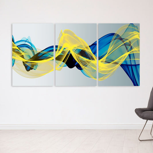 Blaue und gelbe Wandkunst, trendig, extragroß, abstrakte Wandkunst, modernes abstraktes Gemälde, mehrteilige Leinwand, Wanddekoration für Räume