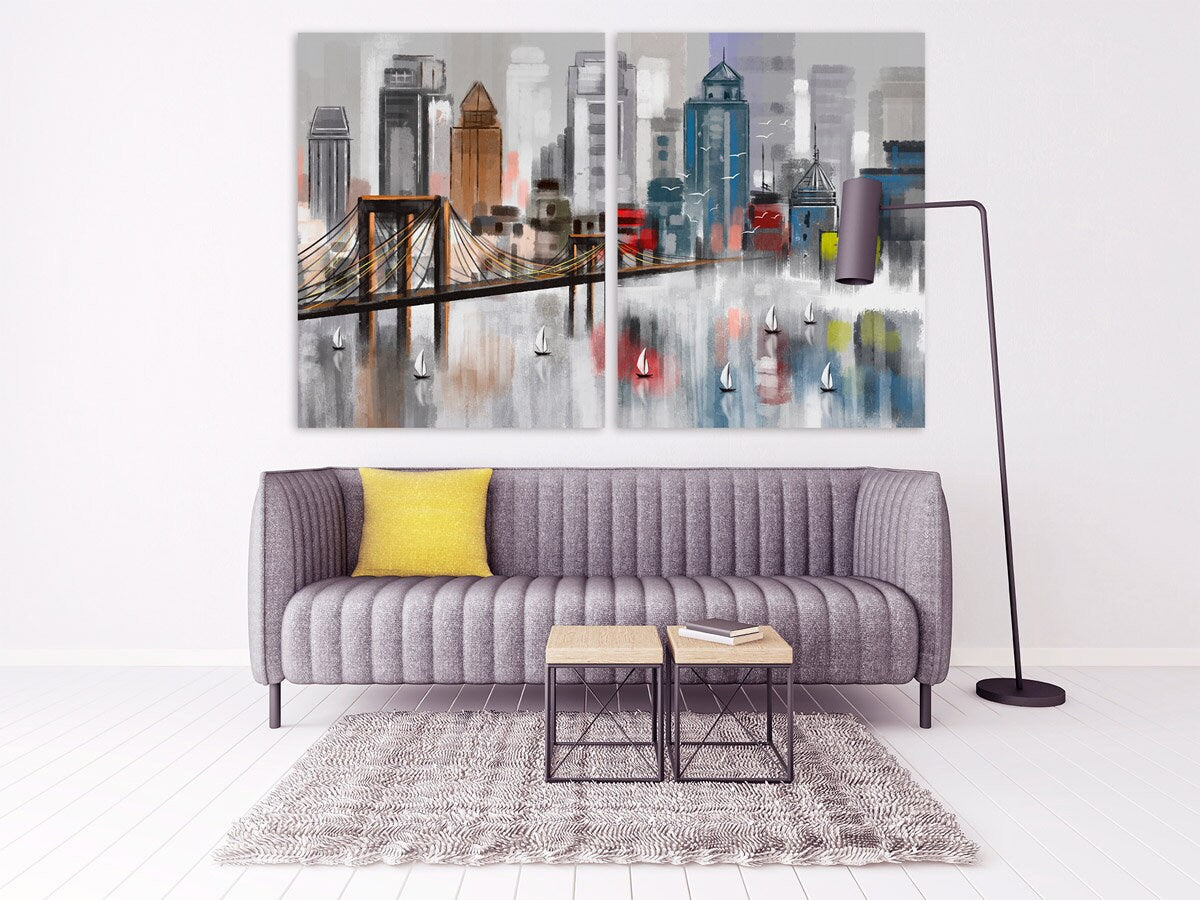 Amerikanische Brücke, Wanddekoration, Brooklyn Bridge, New York City, extra großes mehrteiliges Wandbild, gerahmter Kunstdruck, Ölgemälde auf Leinwand