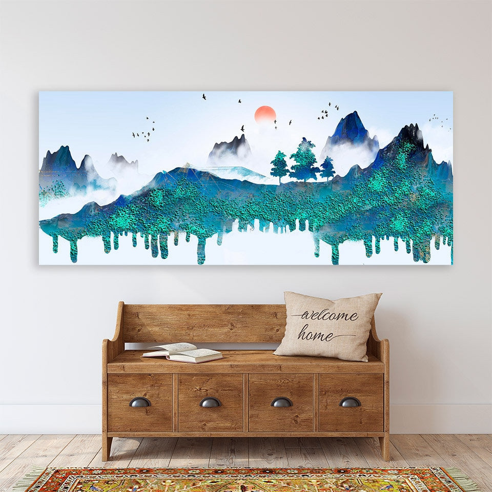 Blue Ridge Mountains Wandkunst Ruhiges horizontales Kunstleinwandgemälde Home Wanddekoration Felsen und Berge 3-teiliges Poster der Great Smoky Mountains