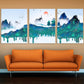 Blue Ridge Mountains Wandkunst Ruhiges horizontales Kunstleinwandgemälde Home Wanddekoration Felsen und Berge 3-teiliges Poster der Great Smoky Mountains