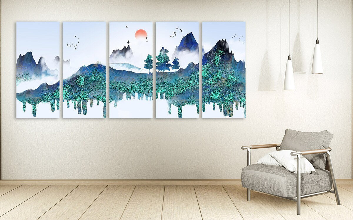 Blue Ridge Mountains Wandkunst Ruhiges horizontales Kunstleinwandgemälde Home Wanddekoration Felsen und Berge 3-teiliges Poster der Great Smoky Mountains