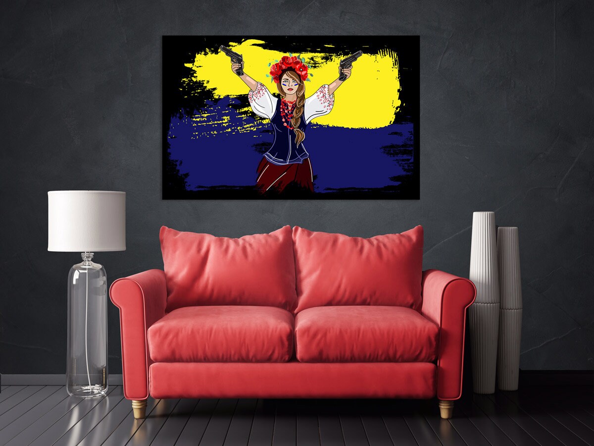 Ukrainisches Gemälde Leinwand Ukrainisches Mädchen Druck Blau und Gelb Galerie Wandkunst Patriotisches Dekor Geschenk, Ukrainische Verkäufer, Ukrainische Kunst kaufen