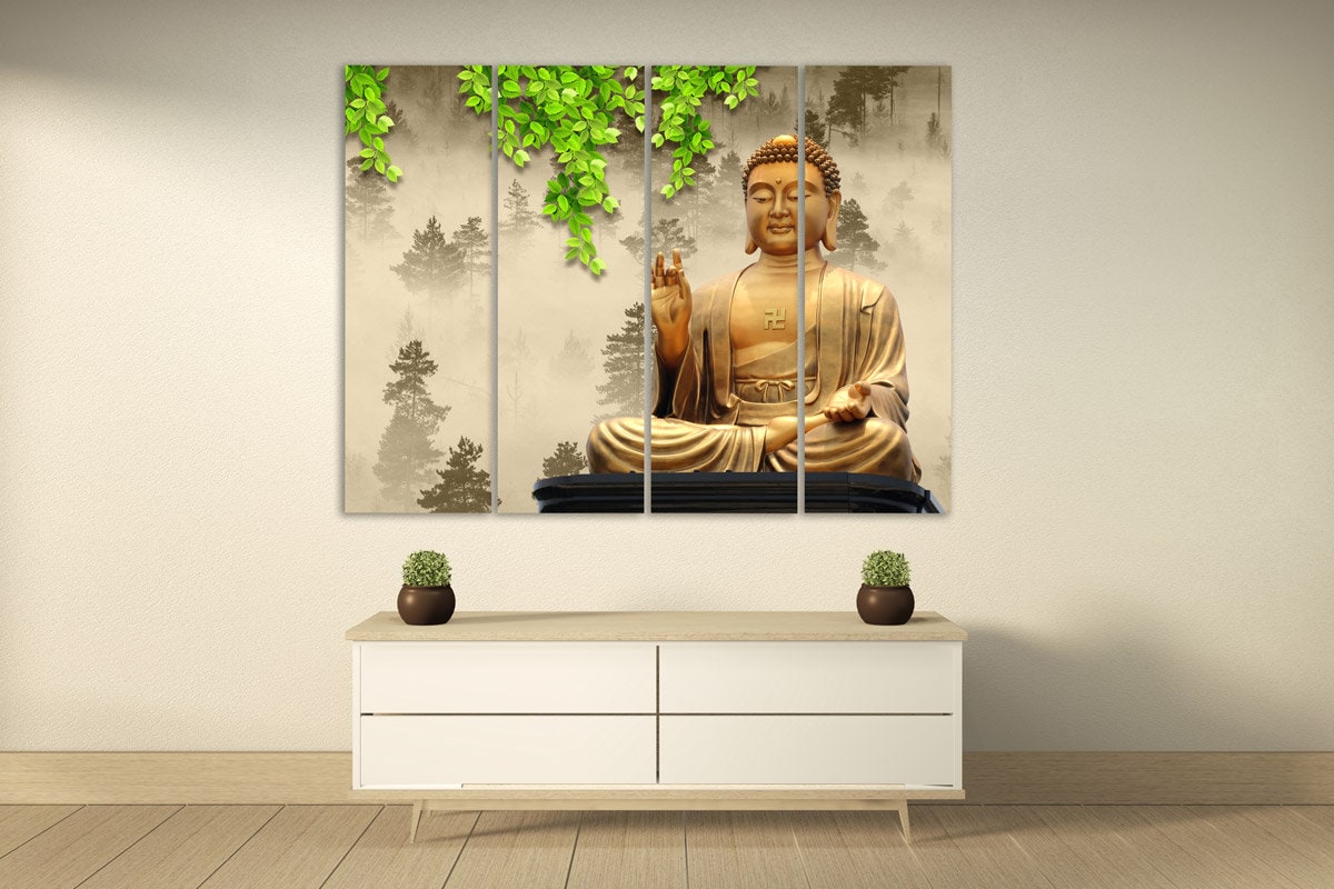 Buddha Leinwand Wandkunst indische Gemälde auf Leinwand religiöse extra große Multi-Panel Wandkunst Housewarminggeschenk Buddha Dekor Wandkunst