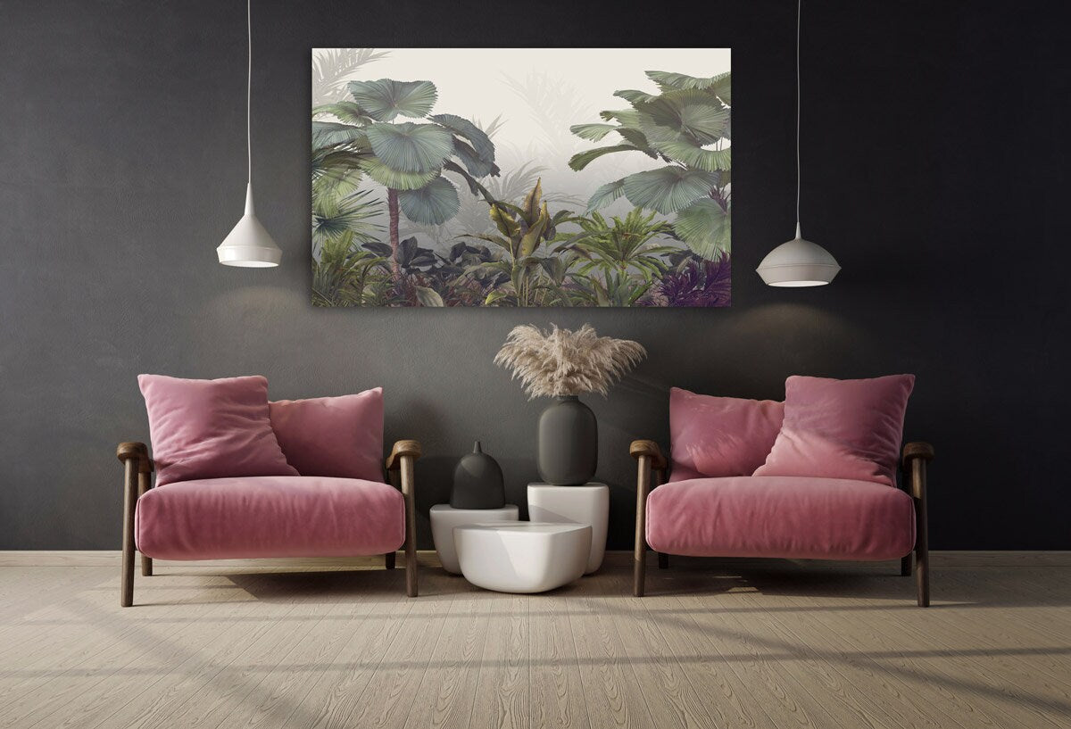 Tropische Blätter Wandkunst Leinwandbild, tropische Wanddekoration, tropisches Poster, florale Leinwand Wandkunst, extra große Wandkunst