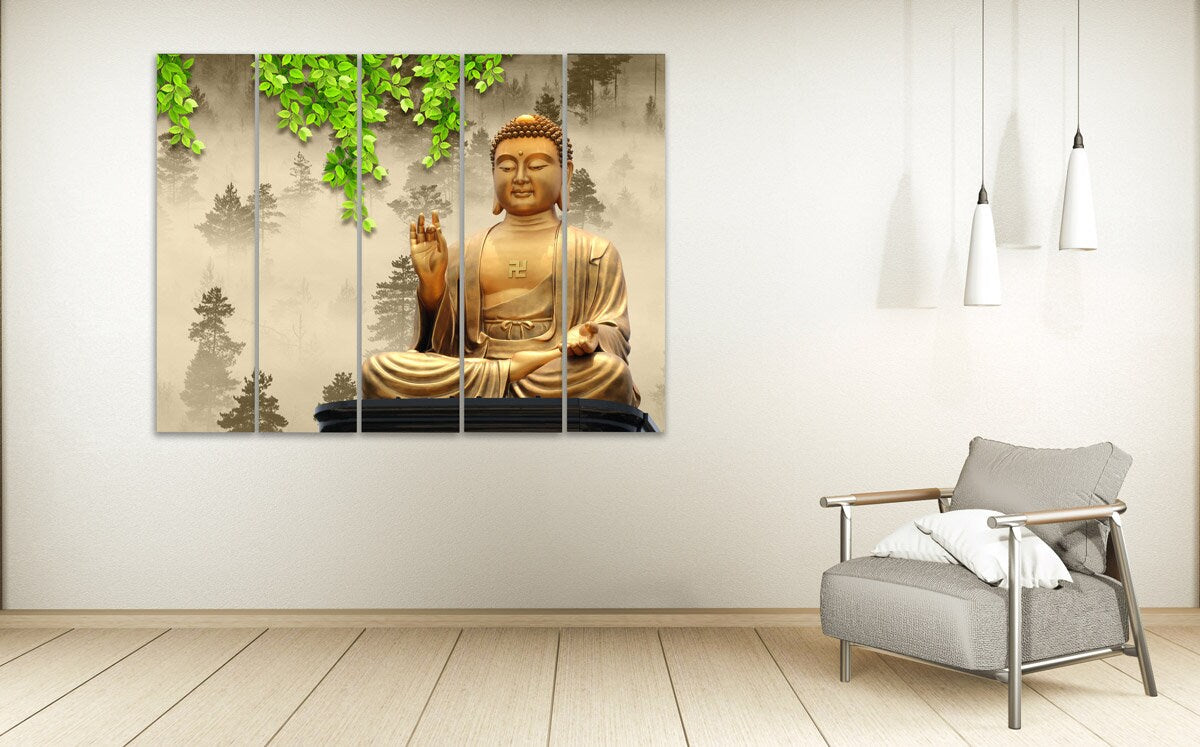 Buddha Leinwand Wandkunst indische Gemälde auf Leinwand religiöse extra große Multi-Panel Wandkunst Housewarminggeschenk Buddha Dekor Wandkunst