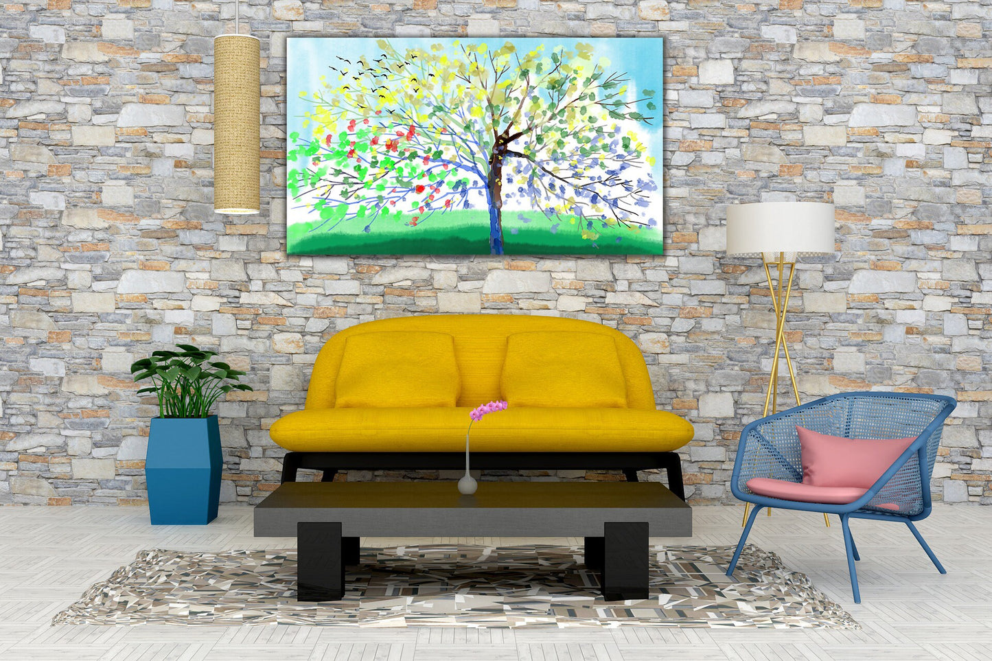 Wandkunst mit 4 Jahreszeiten-Baum, Vier-Jahreszeiten-Baum, große Leinwandkunst, Leinwandgemälde, mehrteilige Wandkunst, extra große Wandkunst