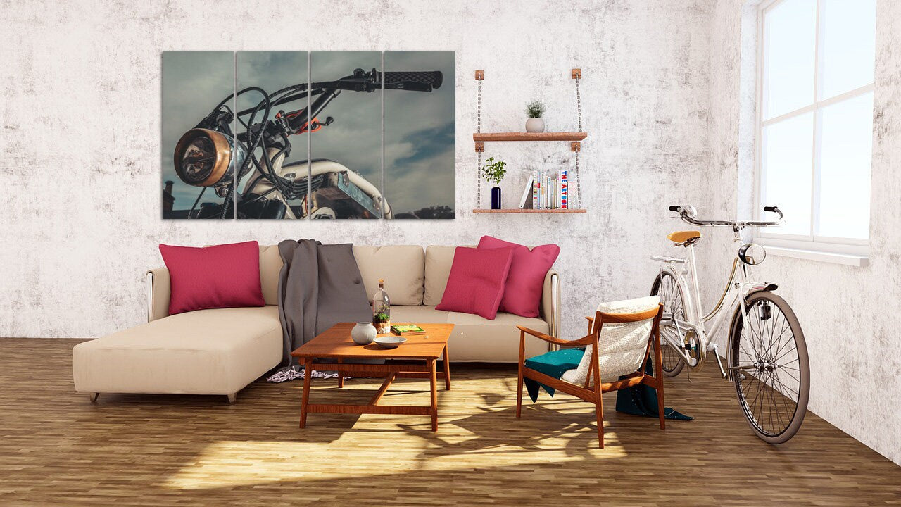 Motorrad Wandkunst, Motorraddruck, Retro-Leinwand, graue Wanddekoration, sehr große Leinwandgemälde, Geschenk zur Wohnungserwärmung