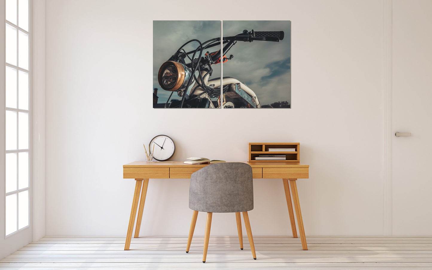 Motorrad Wandkunst, Motorraddruck, Retro-Leinwand, graue Wanddekoration, sehr große Leinwandgemälde, Geschenk zur Wohnungserwärmung