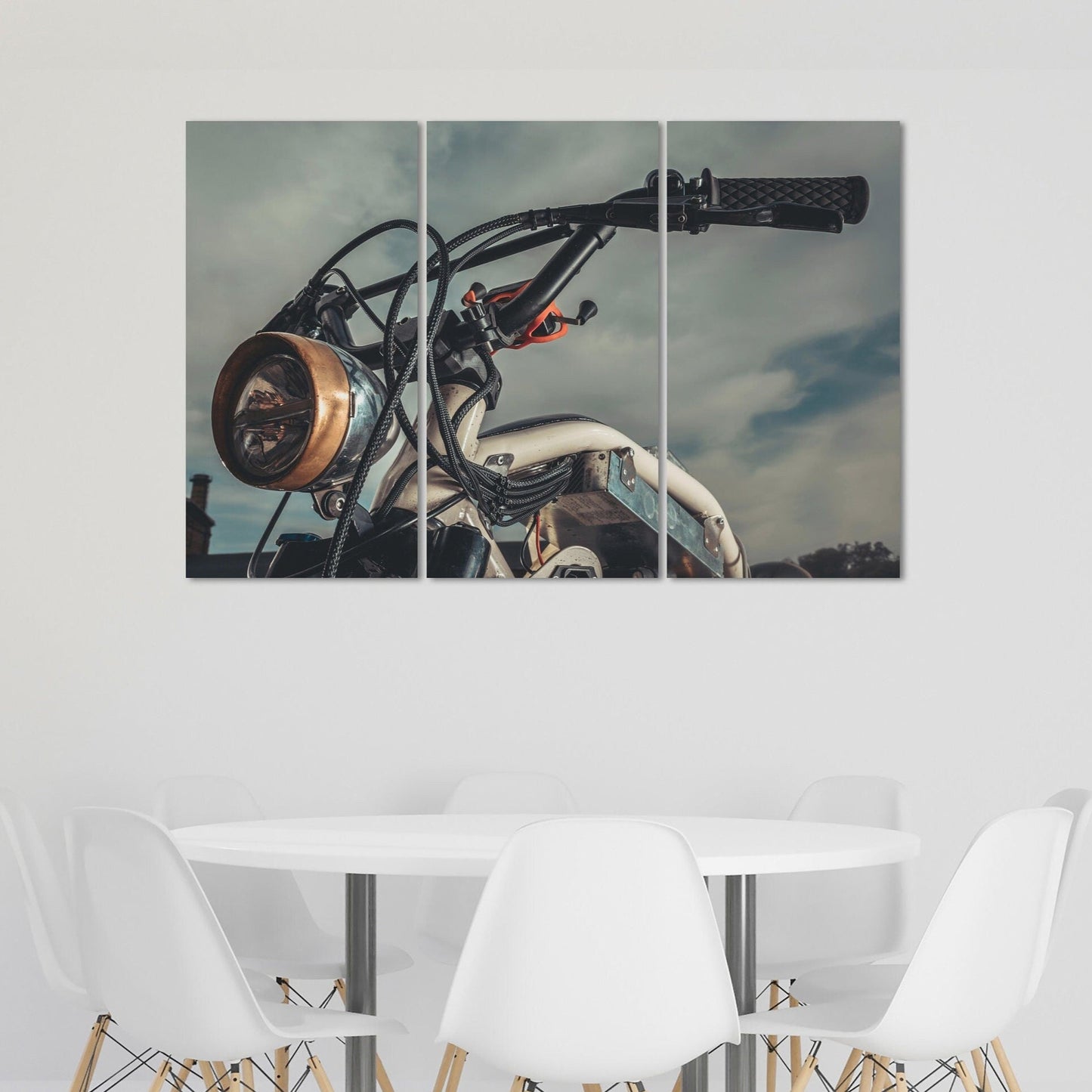 Motorrad Wandkunst, Motorraddruck, Retro-Leinwand, graue Wanddekoration, sehr große Leinwandgemälde, Geschenk zur Wohnungserwärmung