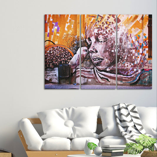 Graffiti schwarze Afro-Frau Wandkunst Leinwandgemälde, trendige afroamerikanische Wandkunst, Graffiti-Poster, moderne Multi-Panel-Wandkunst