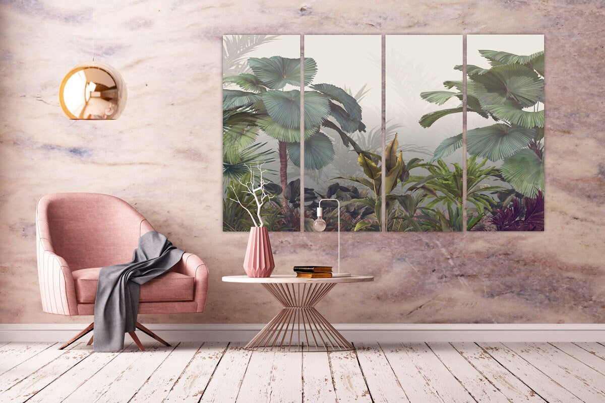 Tropische Blätter Wandkunst Leinwandbild, tropische Wanddekoration, tropisches Poster, florale Leinwand Wandkunst, extra große Wandkunst