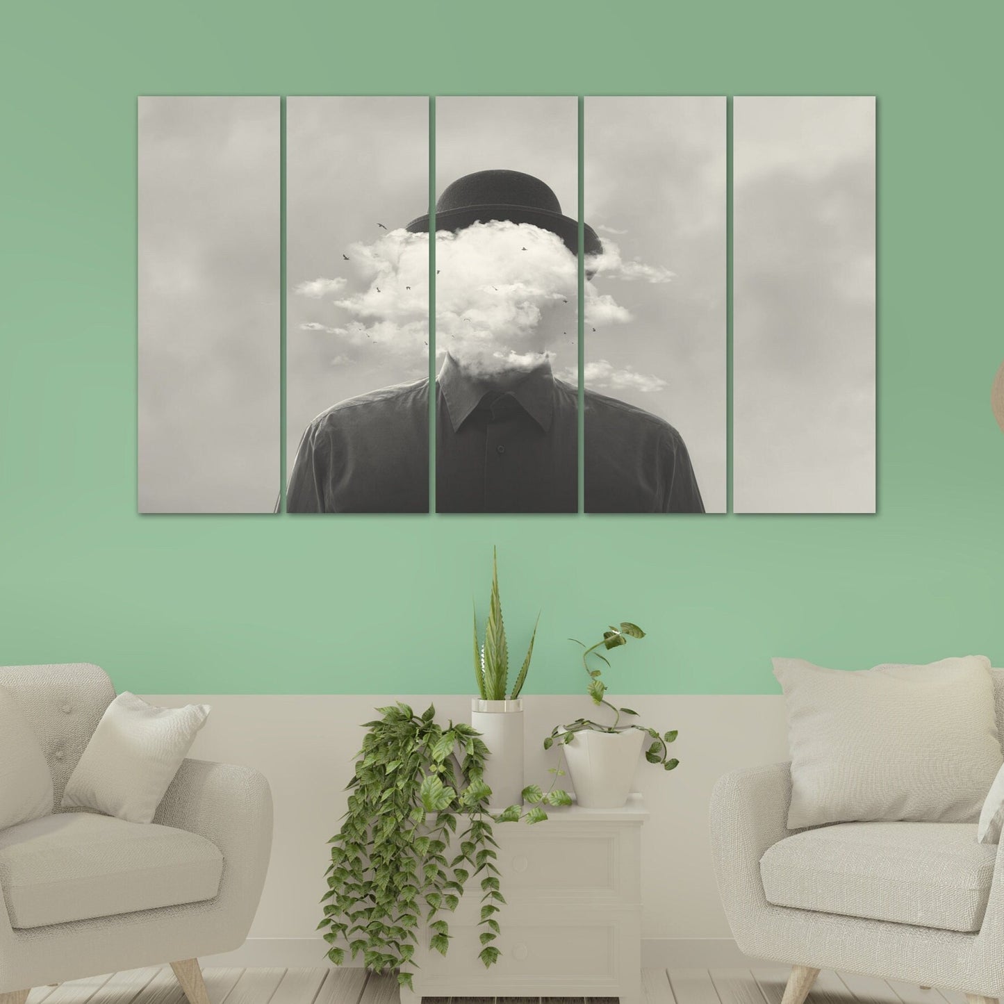 Surreale Wandkunst, surreale Malerei, schwarz-weiße Leinwand-Wandkunst, Wolkenmalerei, surreale Kunstdrucke, extra großes Leinwandbild