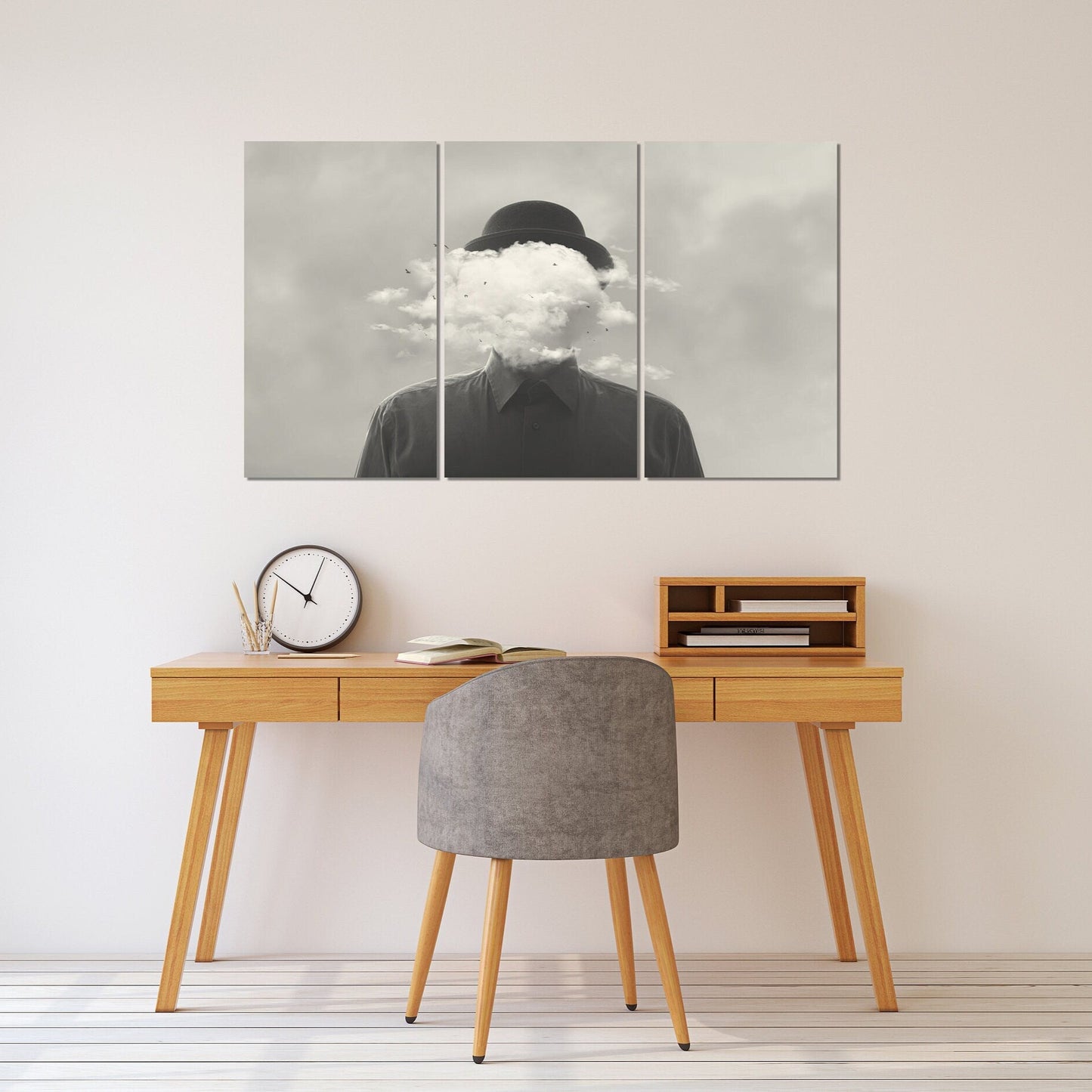 Surreale Wandkunst, surreale Malerei, schwarz-weiße Leinwand-Wandkunst, Wolkenmalerei, surreale Kunstdrucke, extra großes Leinwandbild