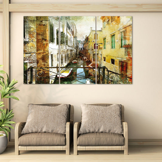Venezianisches Straßengemälde, Vintage Wandkunst Gemälde auf Leinwand, Stadt Straßenkunst Leinwanddruck, Badezimmer Wanddekoration, Wohnzimmer Wandkunst