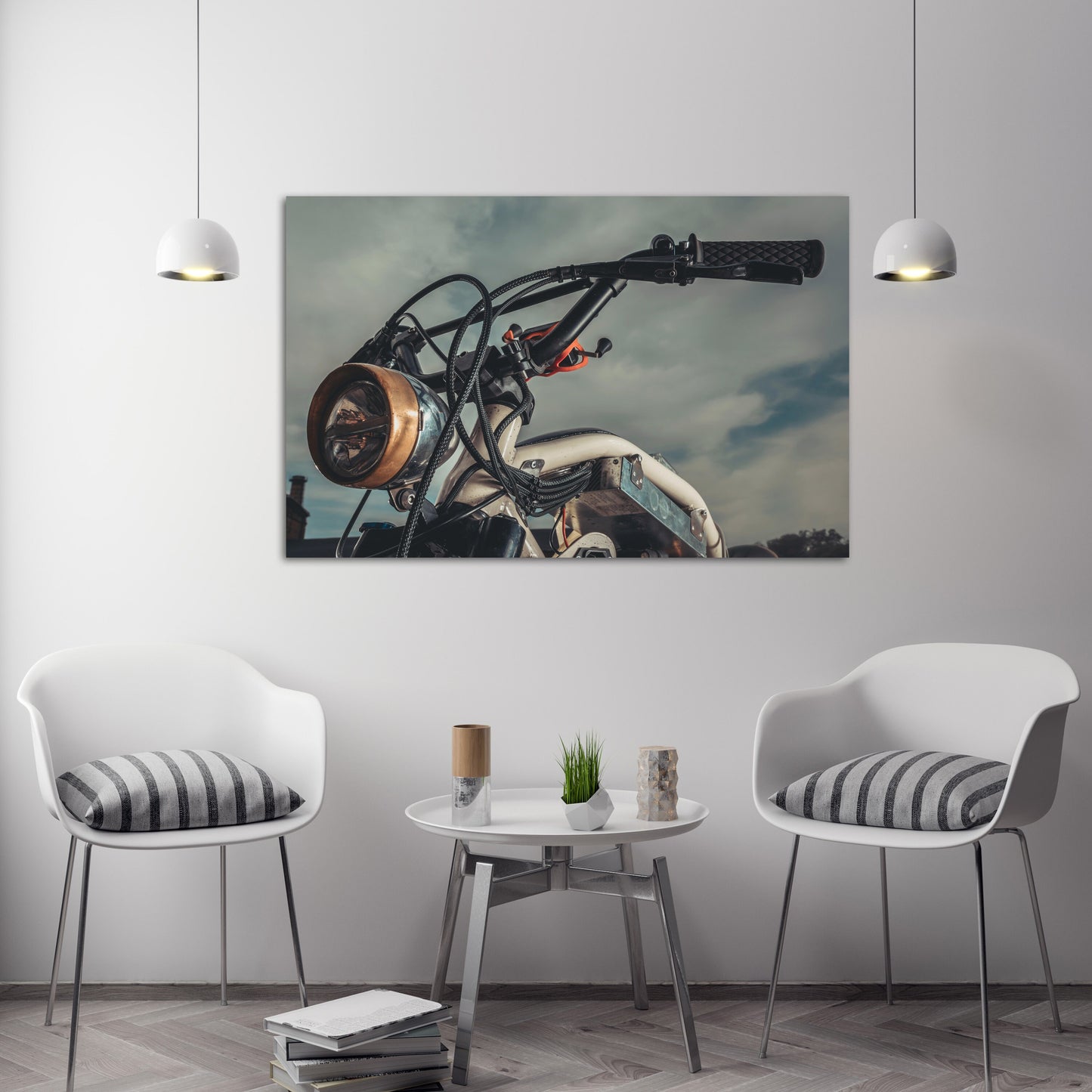 Motorrad Wandkunst, Motorraddruck, Retro-Leinwand, graue Wanddekoration, sehr große Leinwandgemälde, Geschenk zur Wohnungserwärmung
