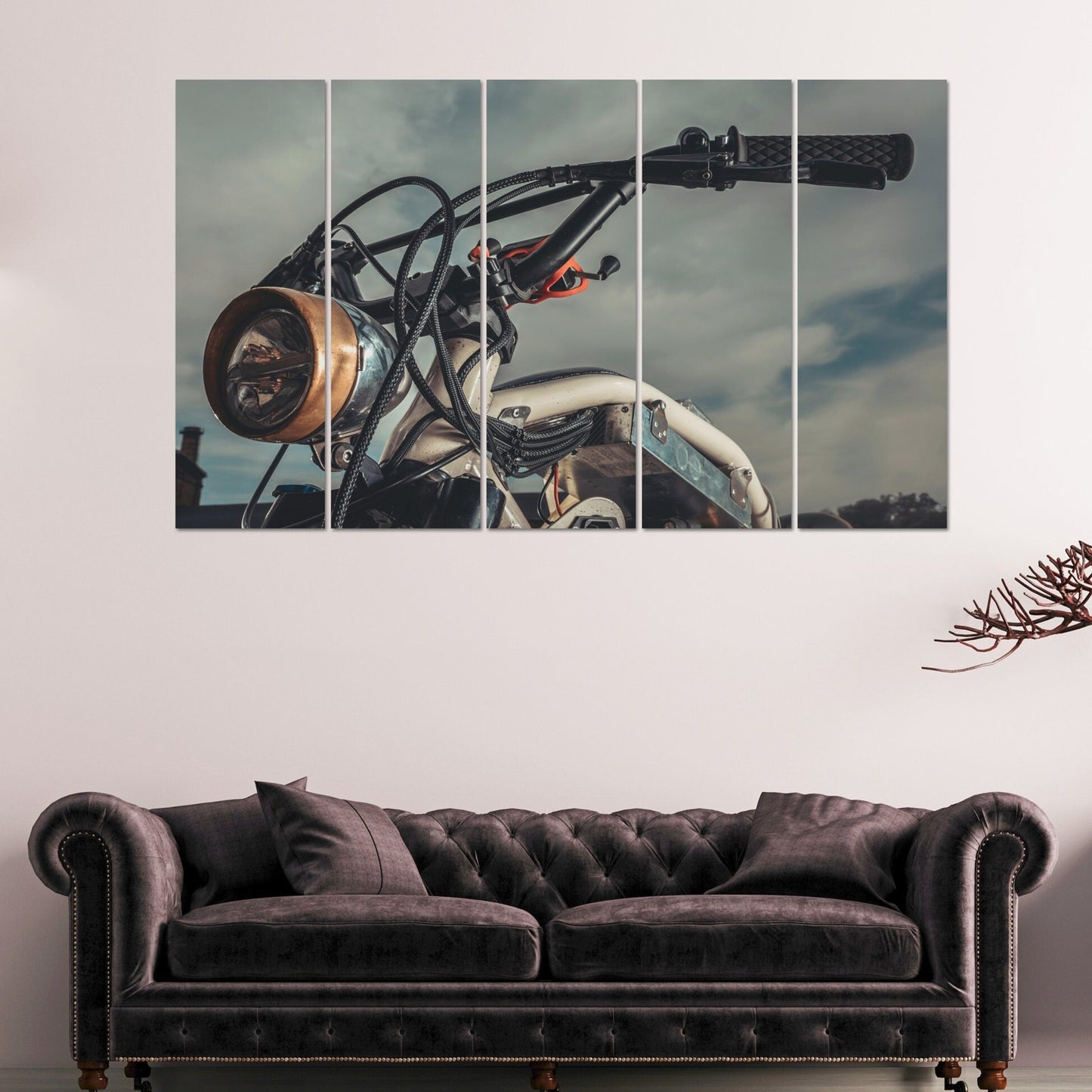 Motorrad Wandkunst, Motorraddruck, Retro-Leinwand, graue Wanddekoration, sehr große Leinwandgemälde, Geschenk zur Wohnungserwärmung