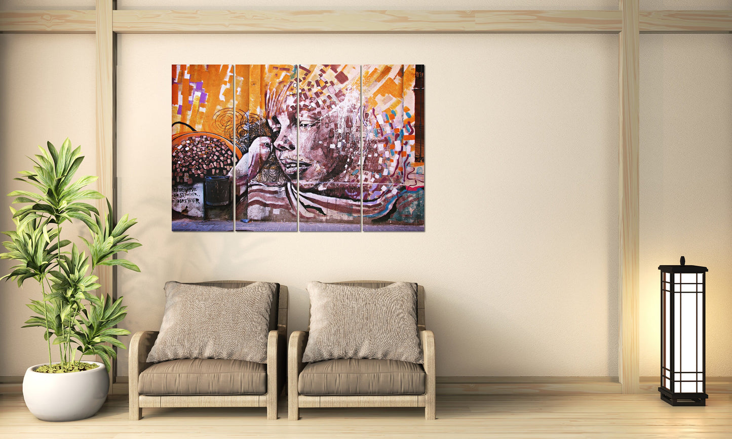 Graffiti schwarze Afro-Frau Wandkunst Leinwandgemälde, trendige afroamerikanische Wandkunst, Graffiti-Poster, moderne Multi-Panel-Wandkunst